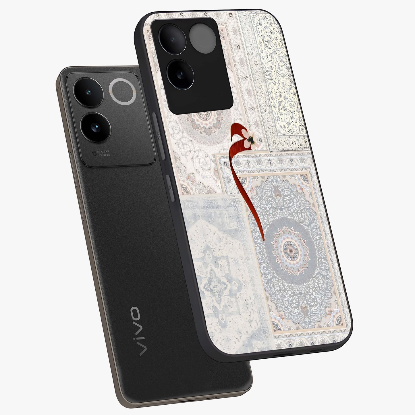 White Aesthetic Bow Glass Case displayed in angled mockup highlighting clean bow design with soft aesthetic style.