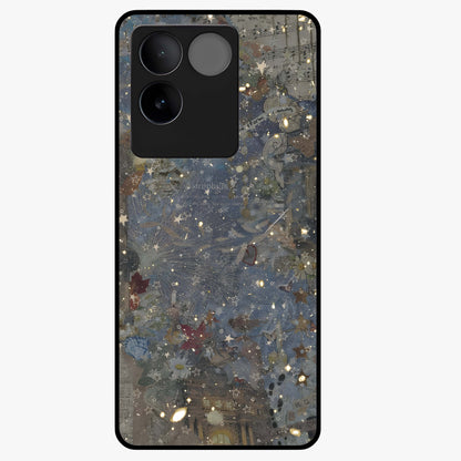 Aesthetic Astrolophia Glass Case showing flat back view with dreamy aesthetic design and glossy glass finish.