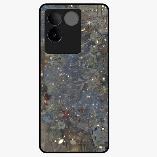 Aesthetic Astrolophia Glass Case showing flat back view with dreamy aesthetic design and glossy glass finish.