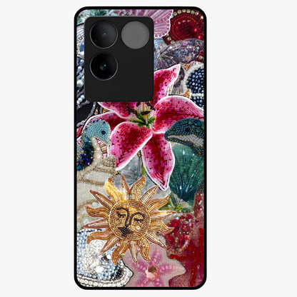 Beaded Garden Fantasy Glass Case showing flat back view with dreamy garden bead artwork and glossy glass finish.