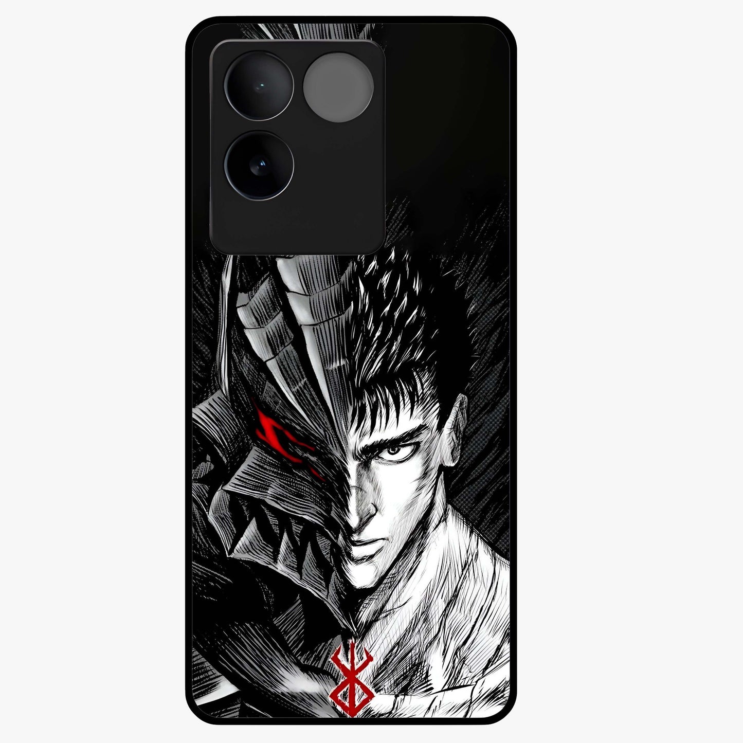 Berserker Blood Oath Glass Case showing flat back view with fierce warrior inspired artwork and glossy glass finish.
