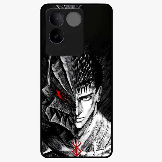 Berserker Blood Oath Glass Case showing flat back view with fierce warrior inspired artwork and glossy glass finish.