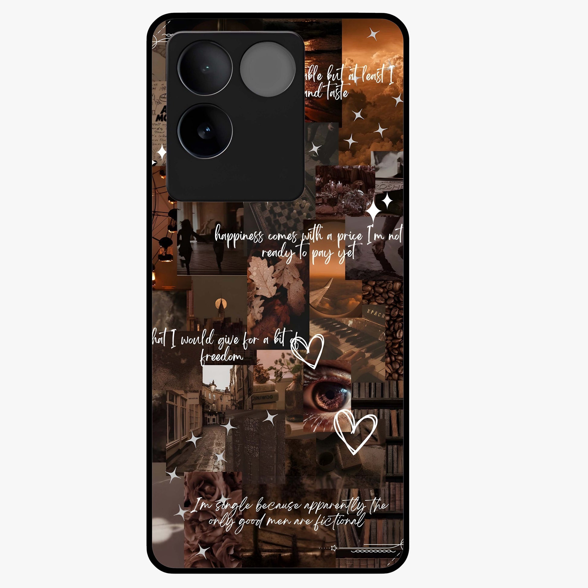 Bittersweet Aesthetic Chaos Glass Case showing flat back view with artistic chaotic aesthetic design and glossy glass finish.