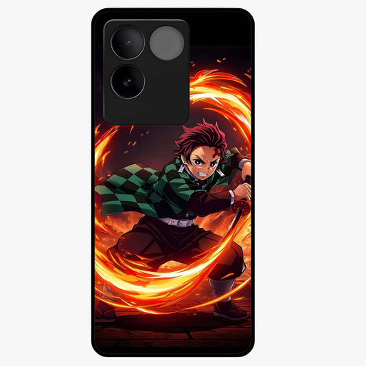 Blazing Sword Resolve Glass Case showing flat back view with fiery sword artwork and glossy glass finish.