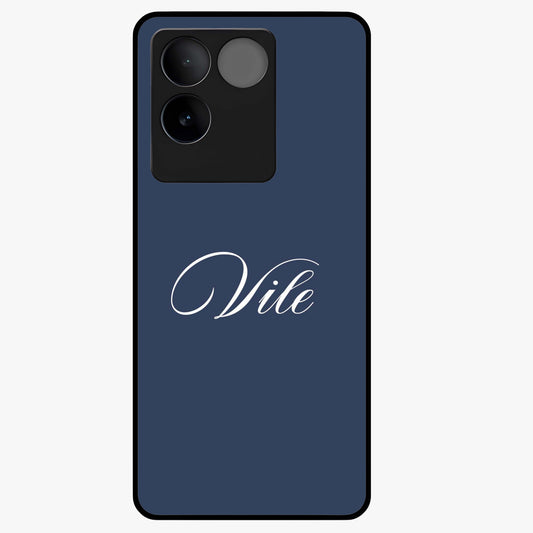 Blue Background Personalized Custom Name Glass Case showing flat back view with minimal blue background and custom name design.