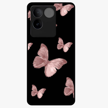 Butterfly Pattern Glass Case showing flat back view with elegant butterfly pattern artwork and glossy glass finish.