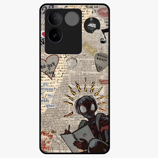 City Dream Sketch Glass Case showing flat back view with artistic city skyline sketch artwork and glossy glass finish.