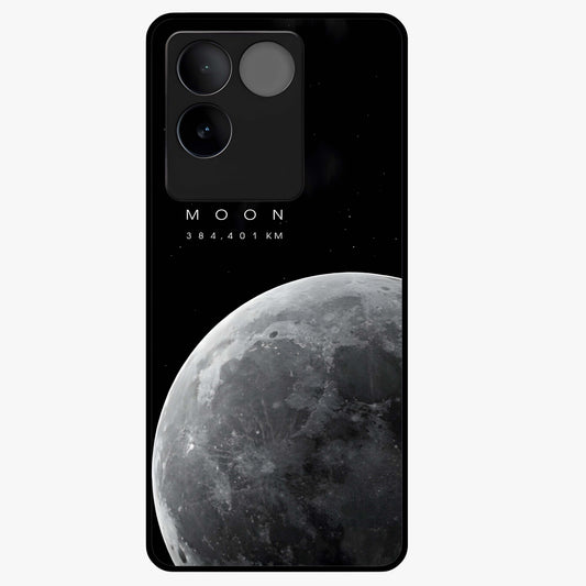 Cosmic Moon Glow Glass Case showing flat back view with glowing moon artwork and glossy glass finish.