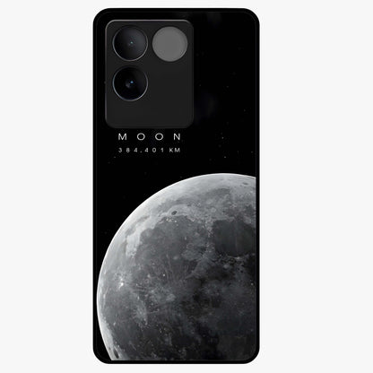 Cosmic Moon Glow Glass Case showing flat back view with glowing moon artwork and glossy glass finish.