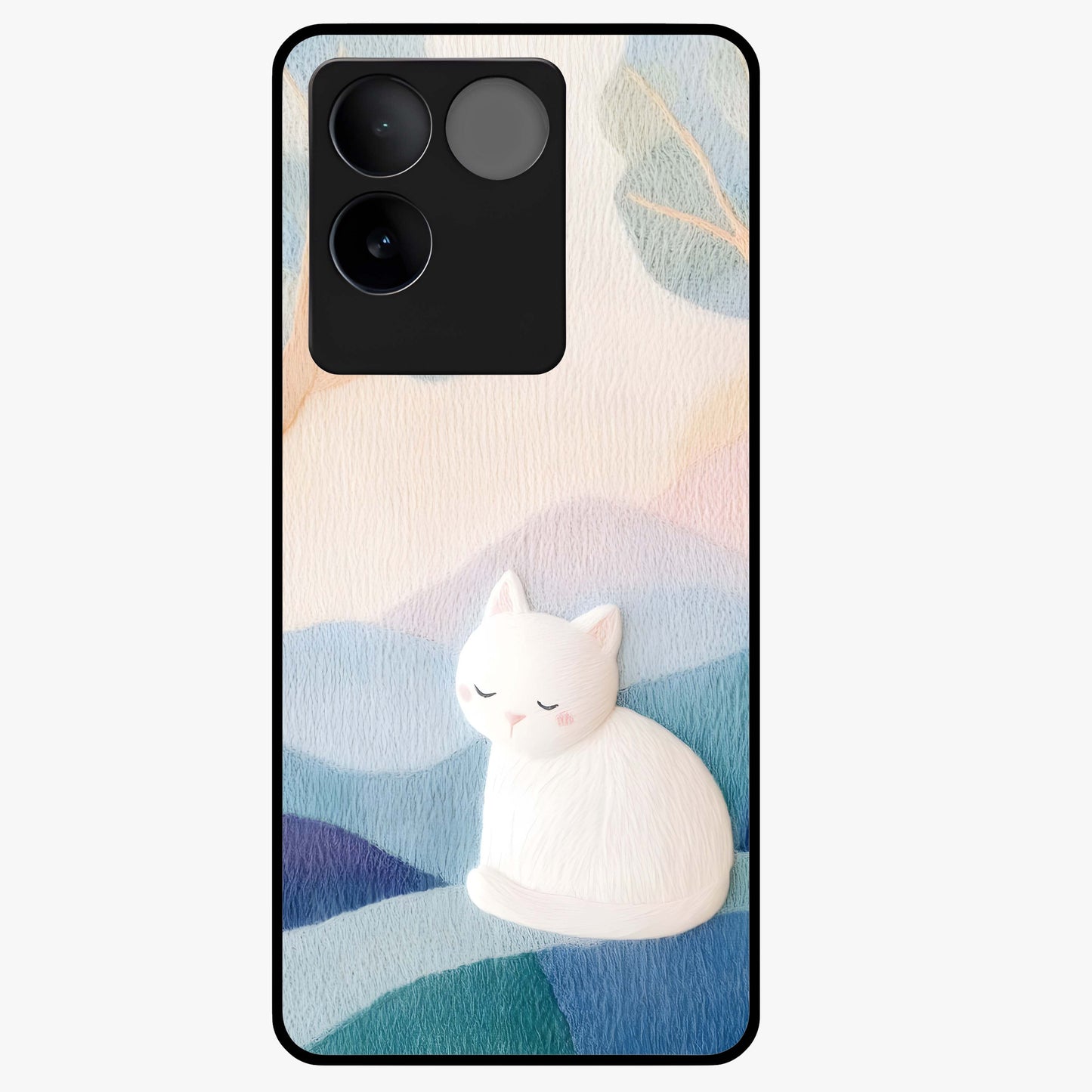Cotton Dream Cat Glass Case showing flat back view with soft dreamy cat artwork and glossy glass finish.
