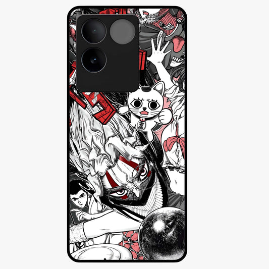 Crimson Chaos Panel Glass Case showing flat back view with bold crimson abstract artwork and glossy glass finish.