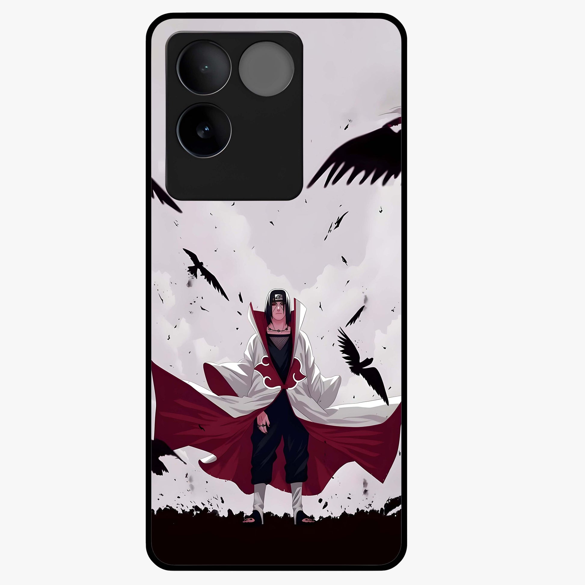 Crimson Crow Ascension Glass Case showing flat back view with mystical crow artwork and glossy glass finish.