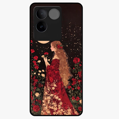 Crimson Dreams Glass Case showing flat back view with dreamy crimson artwork and glossy glass finish.
