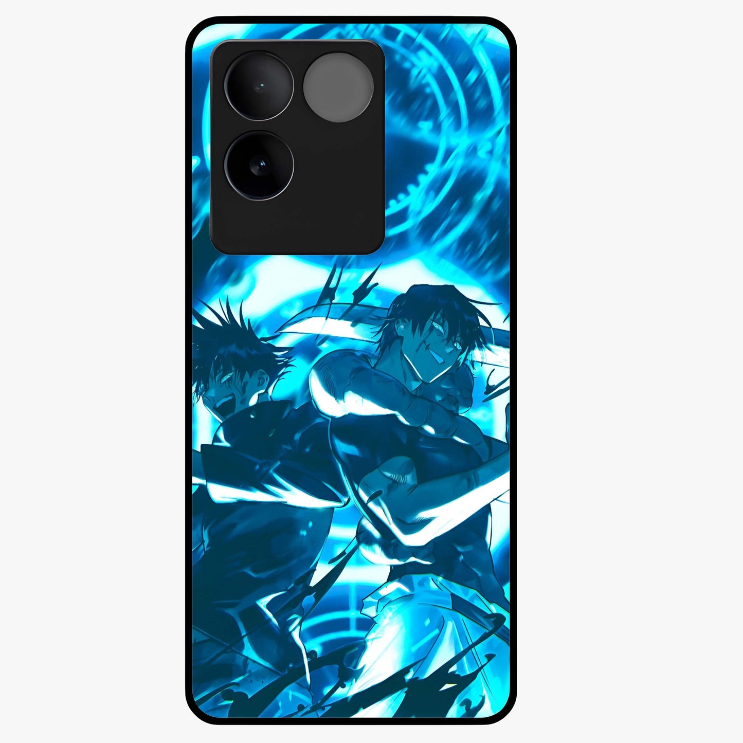 Cursed Energy Clash Glass Case showing flat back view with intense cursed energy artwork and glossy glass finish.