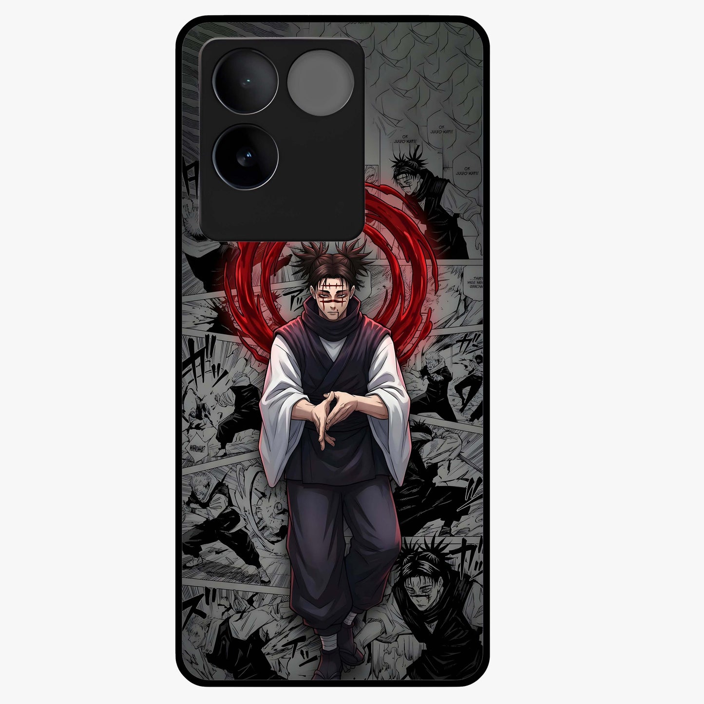 Cursed Ritual Ascension Glass Case showing flat back view with dark ritual themed artwork and glossy glass finish.