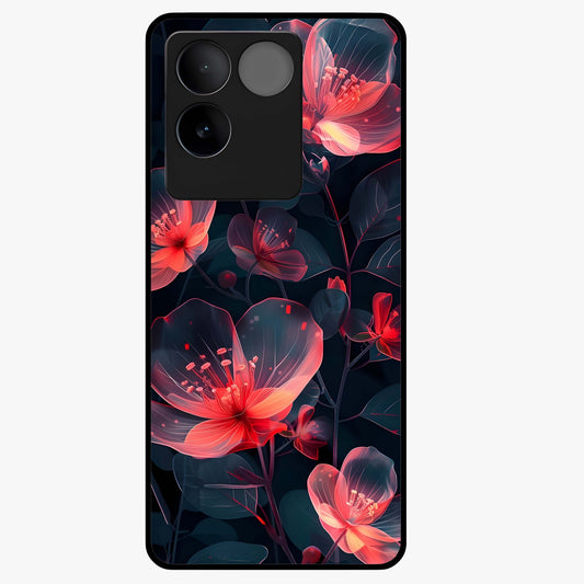 Dark Shade of Flower Glass Case showing flat back view with elegant dark floral artwork and glossy glass finish.
