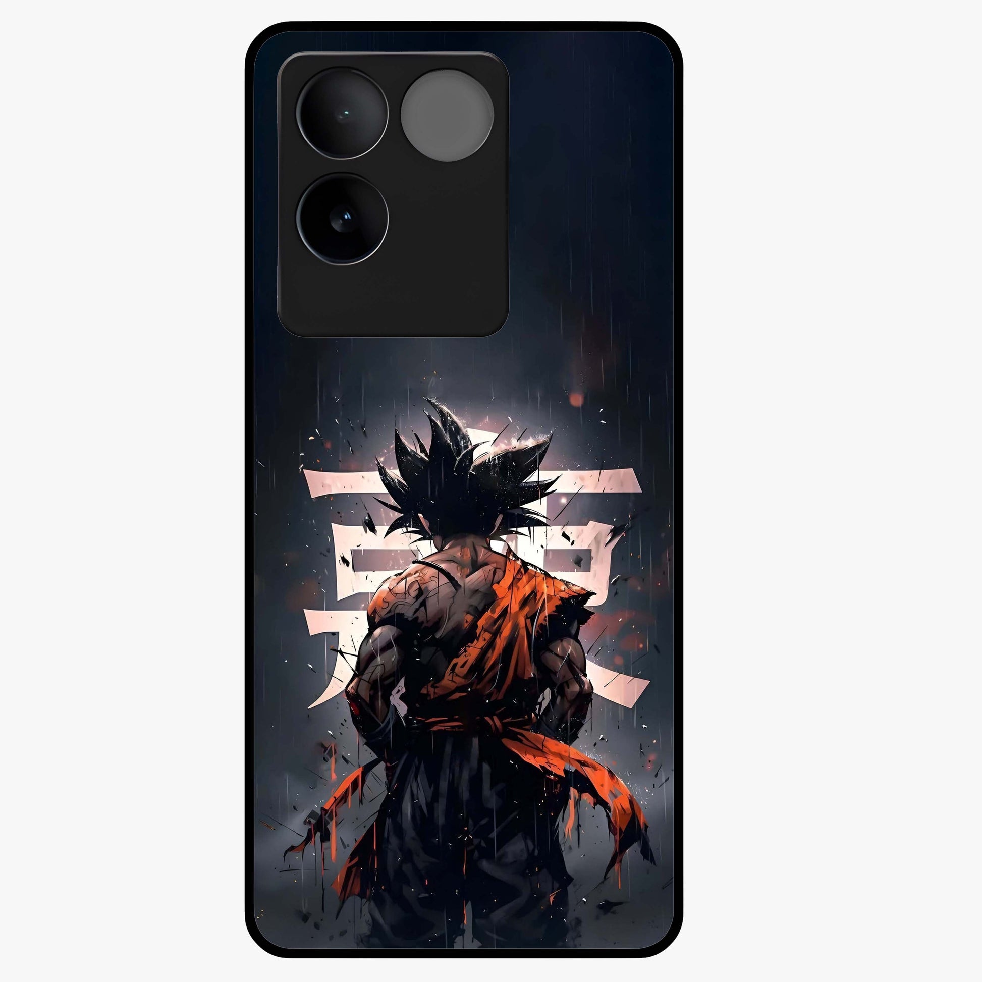 Dark Warrior In Rain Glass Case showing flat back view with warrior artwork in rainy atmosphere and glossy glass finish.