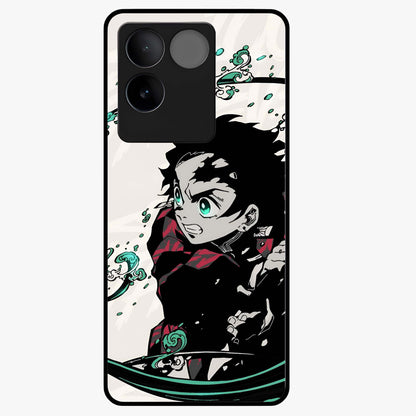 Demon Slayer Glass Case showing flat back view with bold anime inspired artwork and glossy glass finish.