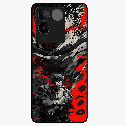 Demon Sword Resolve Glass Case showing flat back view with fierce sword warrior artwork and glossy glass finish.