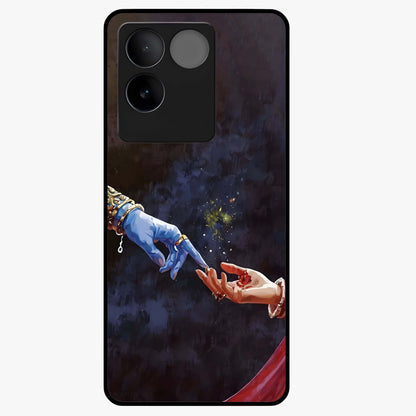 Divine Touch Eternal Glass Case showing flat back view with spiritual themed artwork and glossy glass finish.
