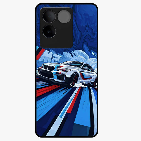 Drift Power Rush Glass Case showing flat back view with dynamic racing inspired artwork and glossy glass finish.