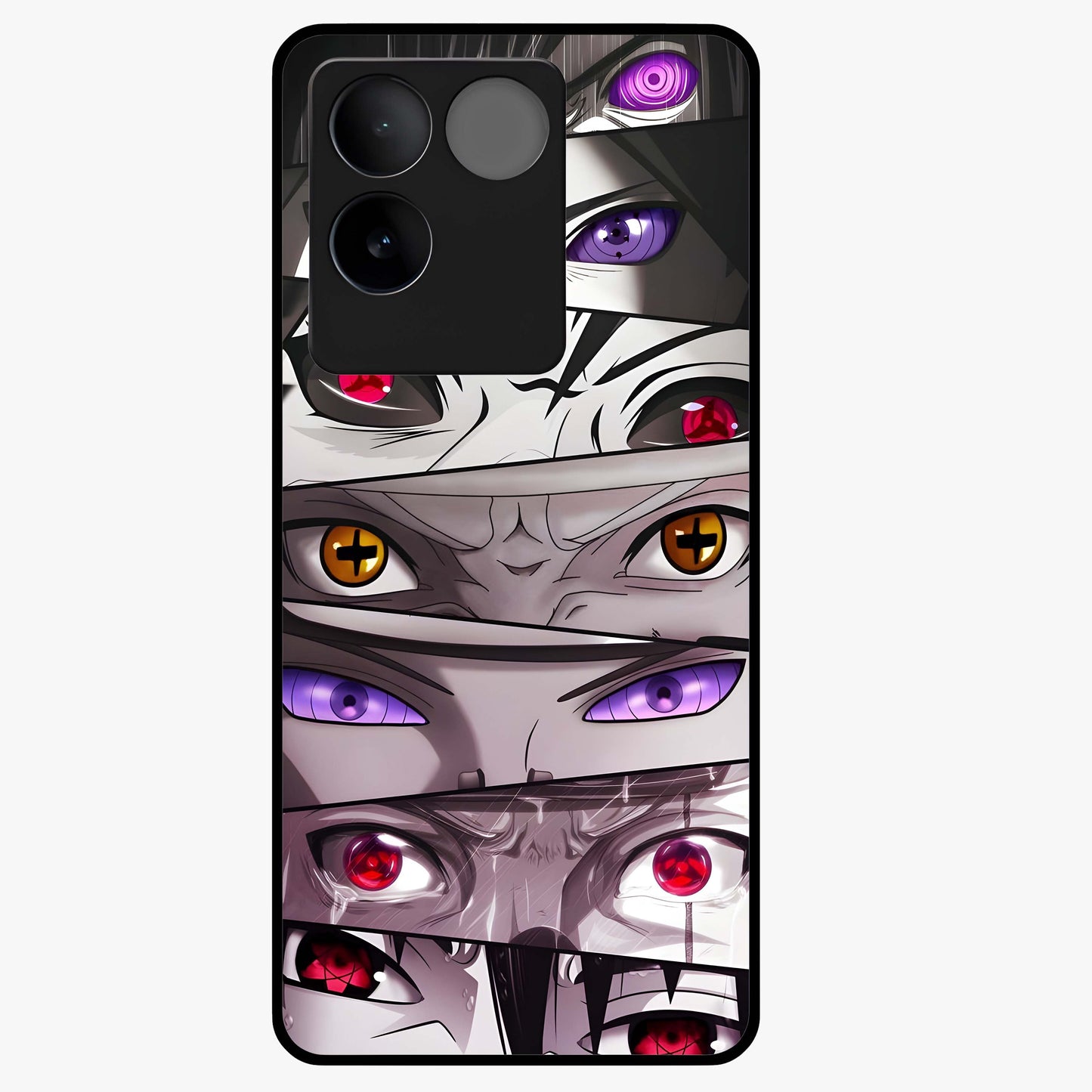 Eyes of Destiny Glass Case showing flat back view with striking eye themed artwork and glossy glass finish.