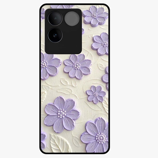 Floral Wall Art With Purple Flowers Glass Case showing flat back view with purple flower artwork and glossy glass finish.