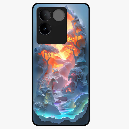 Glow Forest Portal Glass Case showing flat back view with glowing forest portal artwork and glossy glass finish.