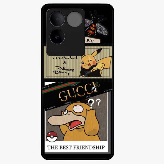 Gucci Play Mashup Glass Case showing flat back view with luxury inspired graphic artwork and glossy glass finish.