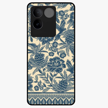 Heirloom Wild Bloom Glass Case showing flat back view with vintage inspired wild flower artwork and glossy glass finish.