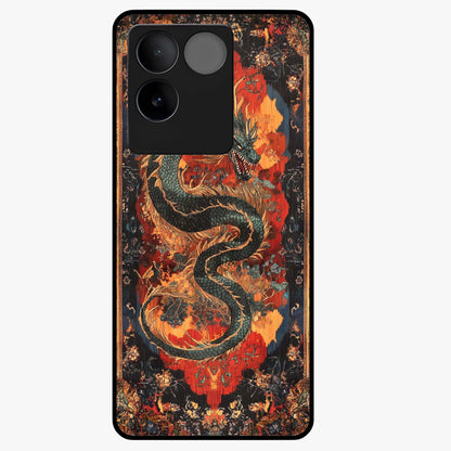 Inferno Dragon Soul Glass Case showing flat back view with fiery dragon artwork and glossy glass finish.