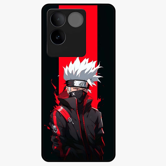 Kakashi Scarlet Shadow Glass Case showing flat back view with powerful anime ninja artwork and glossy glass finish.