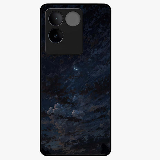 Lunar Veil Silence Glass Case showing flat back view with mystical moon veil artwork and glossy glass finish.