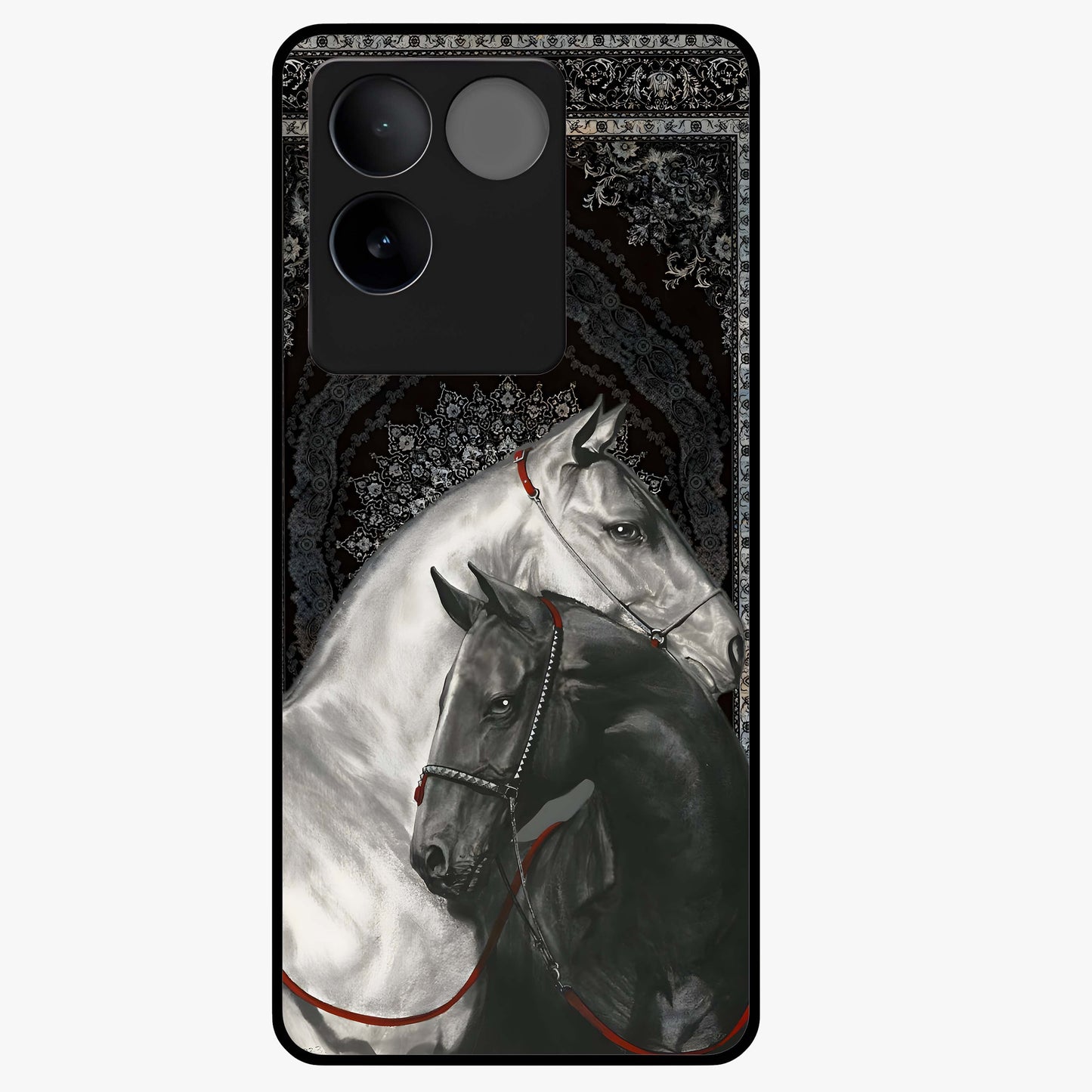 Majestic Ride Legacy Glass Case showing flat back view with powerful automotive inspired artwork and glossy glass finish.