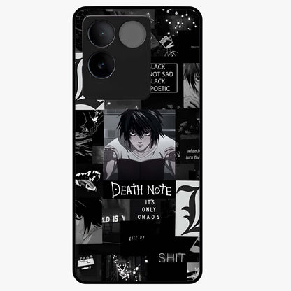 Midnight Chaos Mind Glass Case showing flat back view with abstract dark themed artwork and glossy glass finish.