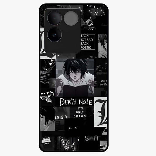Midnight Chaos Mind Glass Case showing flat back view with abstract dark themed artwork and glossy glass finish.
