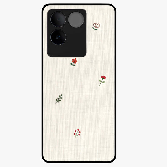 Minimal Petal Whispers Glass Case showing flat back view with soft minimal floral artwork and glossy glass finish.