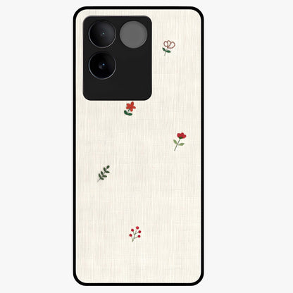 Minimal Petal Whispers Glass Case showing flat back view with soft minimal floral artwork and glossy glass finish.