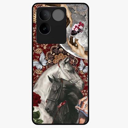 Moonlit Royal Stallion Glass Case showing flat back view with majestic horse under moonlight artwork and glossy glass finish.