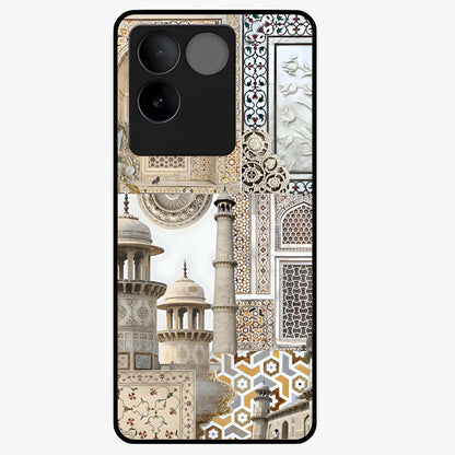 Mughal Marble Legacy Glass Case showing flat back view with intricate Mughal inspired marble pattern and glossy glass finish.