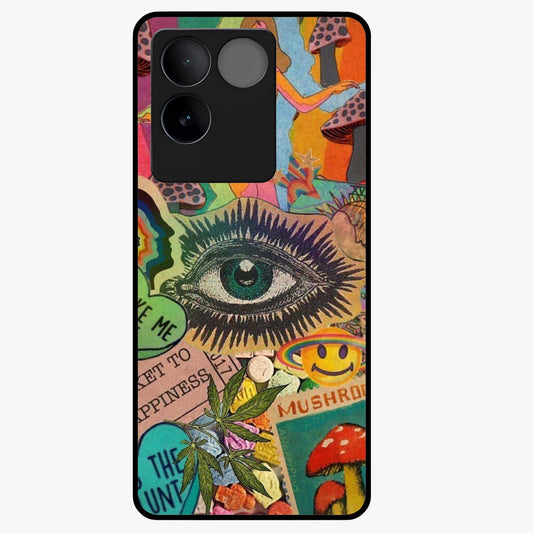 Mystic Eye Wonderland Glass Case showing flat back view with mystical eye themed artwork and glossy glass finish.