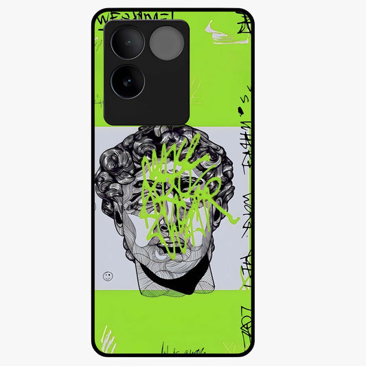 Neo Graffiti Rebellion Glass Case showing flat back view with vibrant graffiti artwork and glossy glass finish.