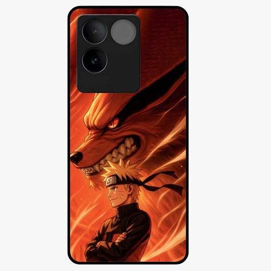 Nine Tails Legacy Glass Case showing flat back view with powerful nine-tailed fox inspired artwork and glossy glass finish.