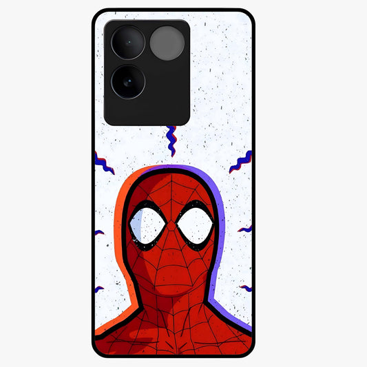 Omg Spiderman Glass Case showing flat back view with bold superhero inspired artwork and glossy glass finish.