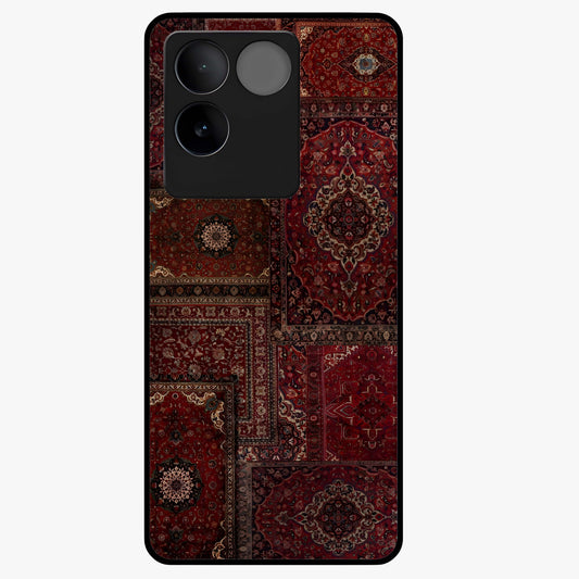 Persian Velvet Tale Glass Case showing flat back view with luxurious Persian velvet pattern artwork and glossy glass finish.