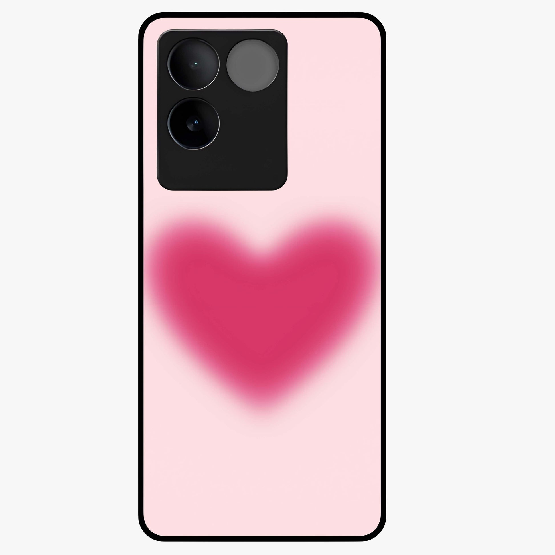 Pink Aura Heart Glass Case showing flat back view with glowing heart artwork and glossy glass finish.