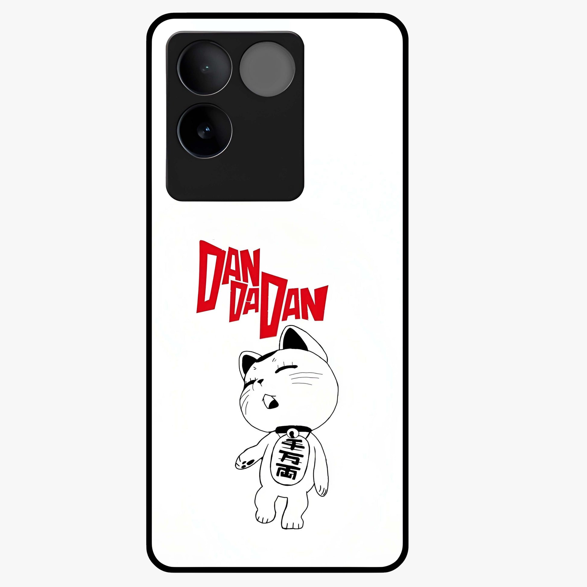 Playful Spirit Charm Glass Case showing flat back view with cheerful charm themed artwork and glossy glass finish.