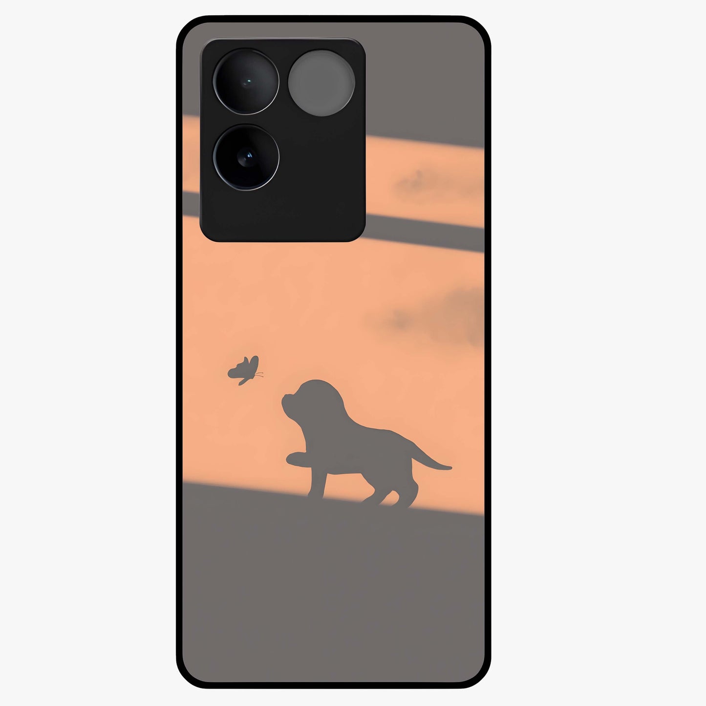 Puppy Shadow Art Glass Case showing flat back view with cute puppy shadow style artwork and glossy glass finish.