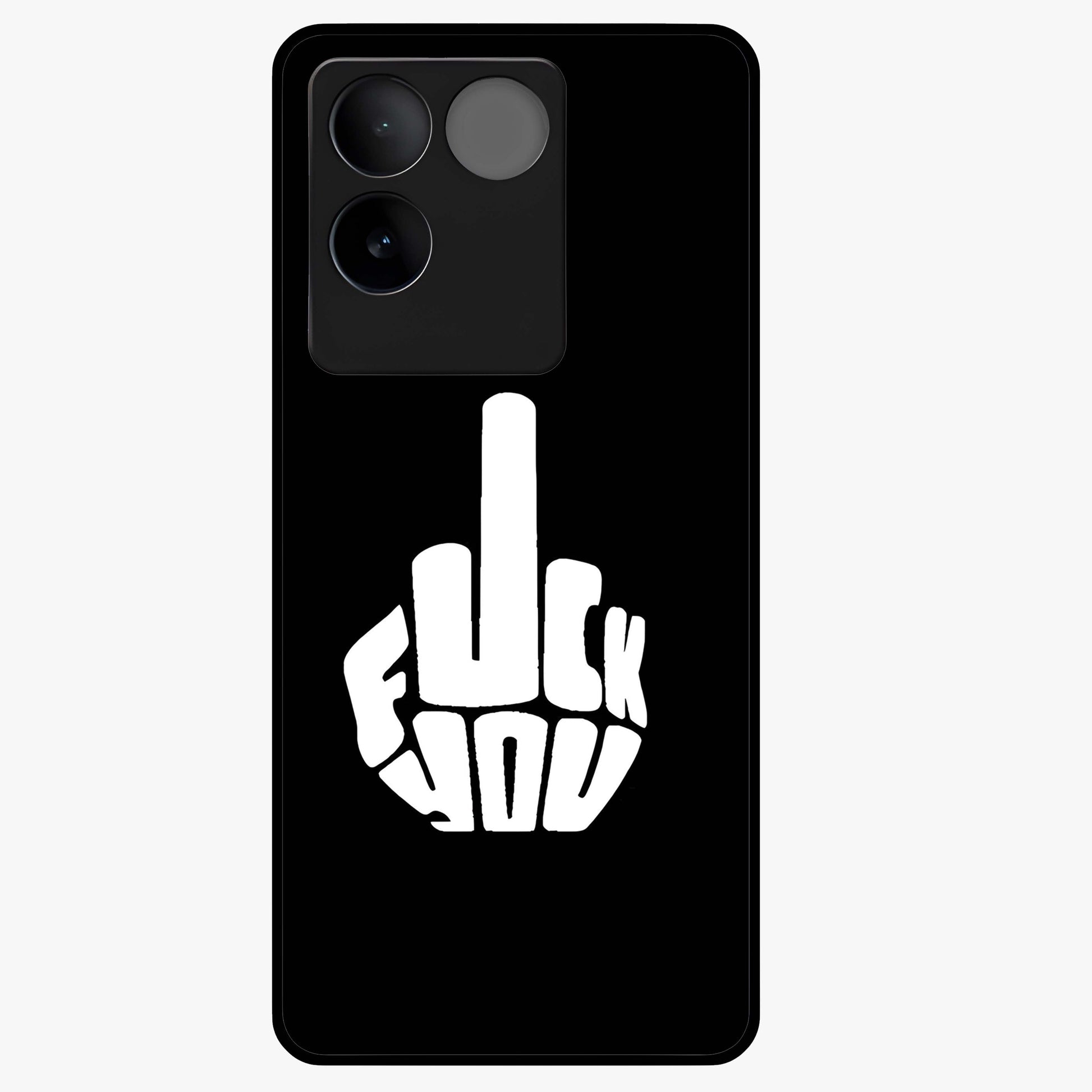 Rebel Mode On Glass Case showing flat back view with bold rebellious typography artwork and glossy glass finish.