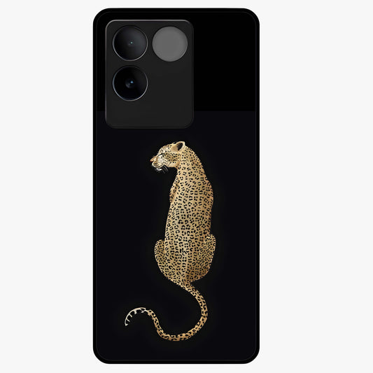 Regal Leopard Glass Case showing flat back view with bold leopard artwork and glossy glass finish.